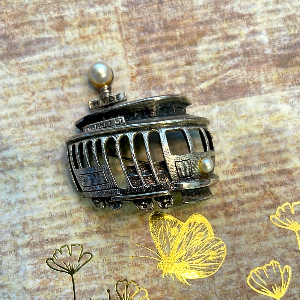 Vintage Tortolani Silver Sf Tram Brooch
